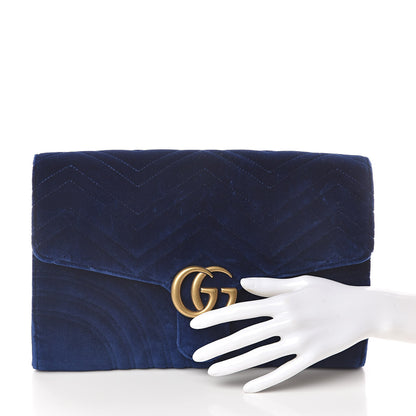 Gucci Velvet Matelasse GG Marmont Clutch Cobalt Blue 2 of 9