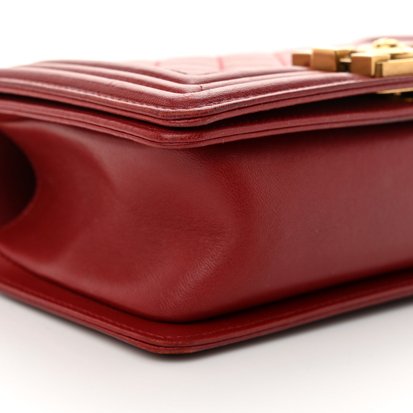 Lambskin Quilted Small Boy Flap Dark Red