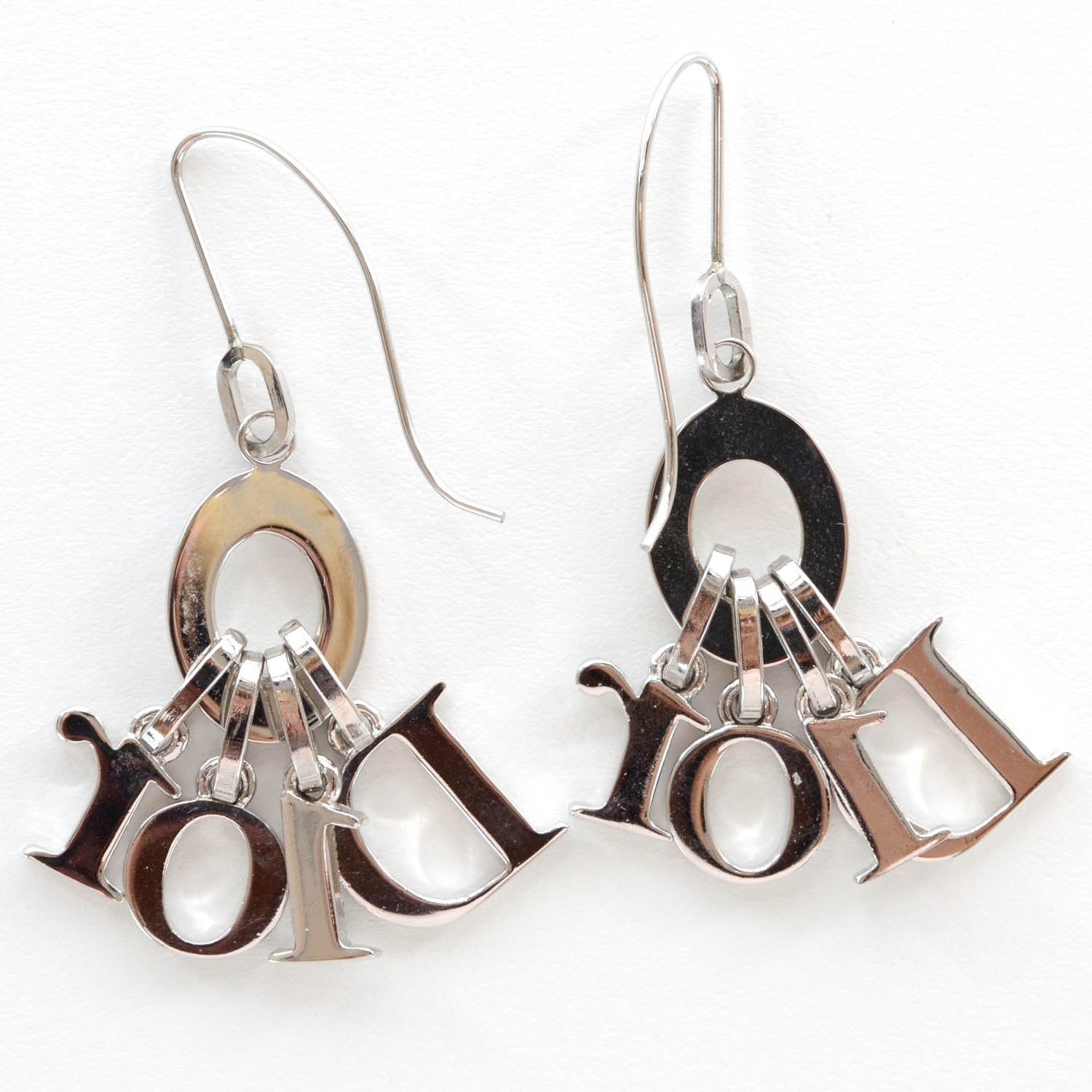 Christian Dior Crystal Logo Dangle Earrings Silver 2 of 5