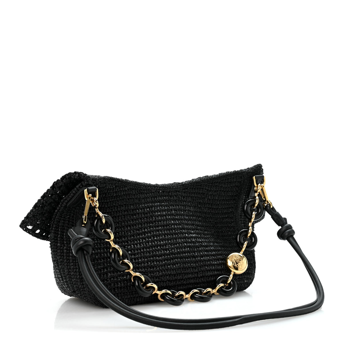 Loewe Raffia Donut Chain Medium Ola Shoulder Bag Black 3 of 12