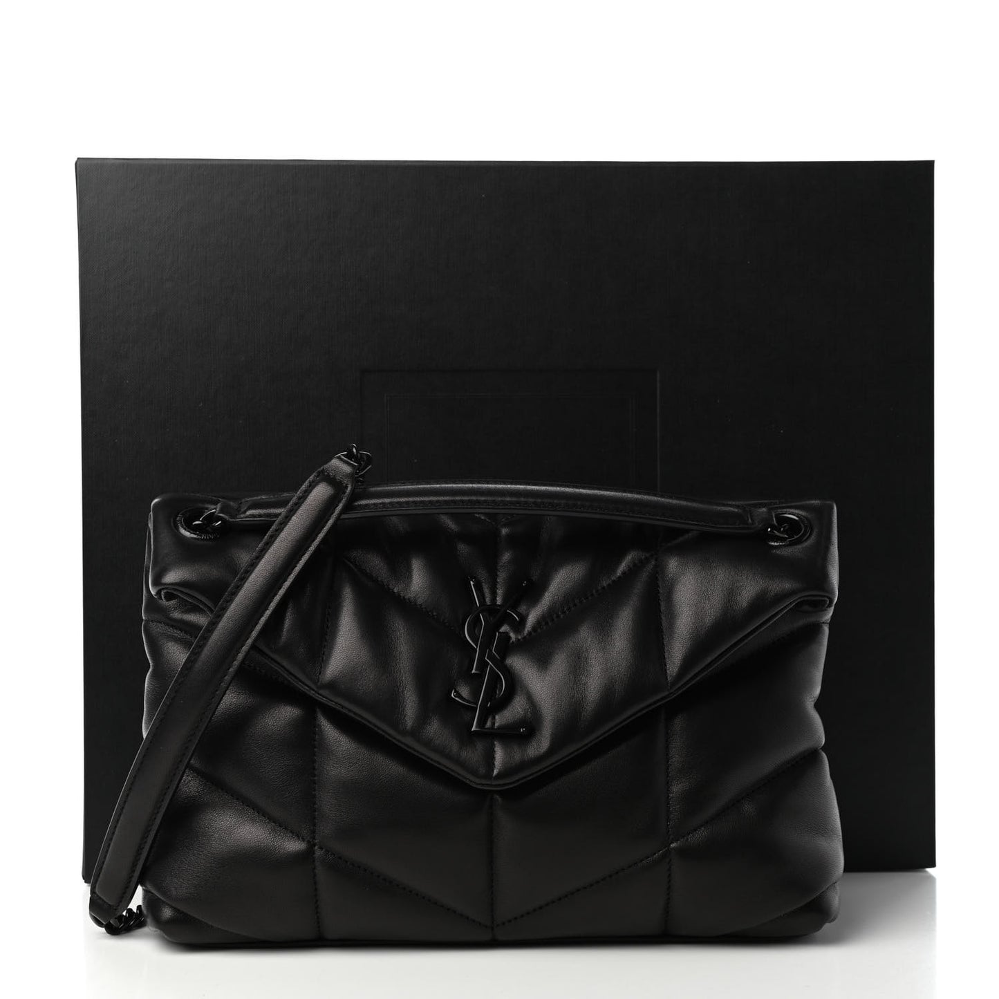 Lambskin Quilted Small Loulou Puffer Monogram Chain Satchel Black