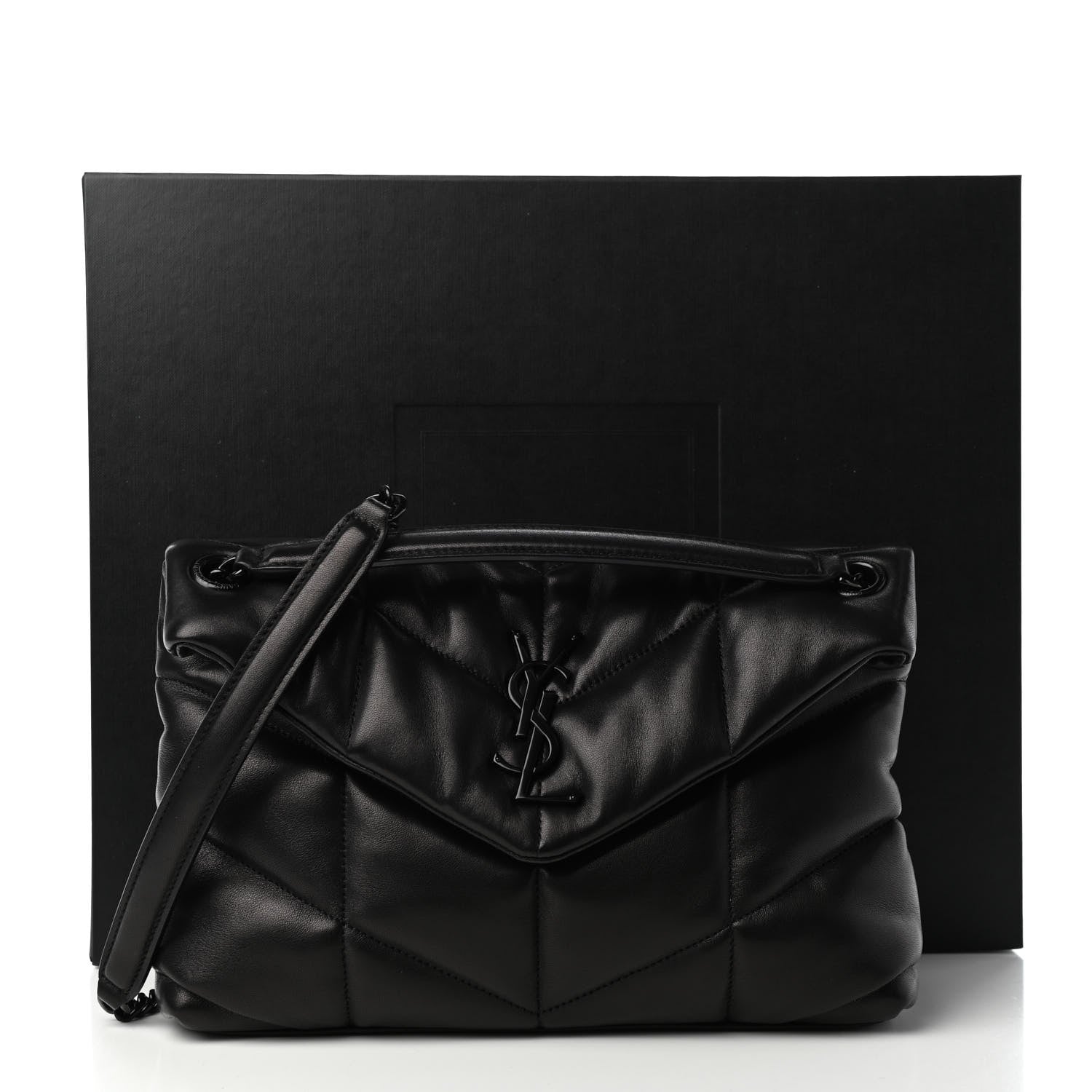 Saint Laurent Lambskin Quilted Small Loulou Puffer Monogram Chain Satchel Black 9 of 9