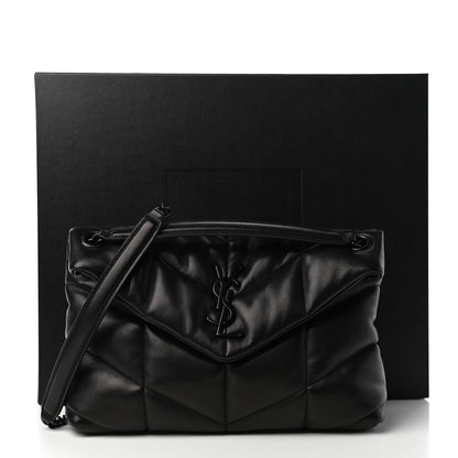 Saint Laurent Lambskin Quilted Small Loulou Puffer Monogram Chain Satchel Black 9 of 9