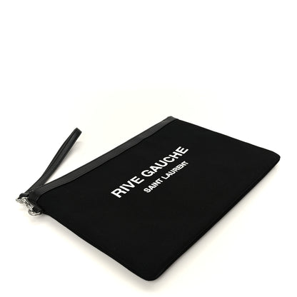 Saint Laurent Linen Canvas Rive Gauche Zipped Pouch Black 4 of 9