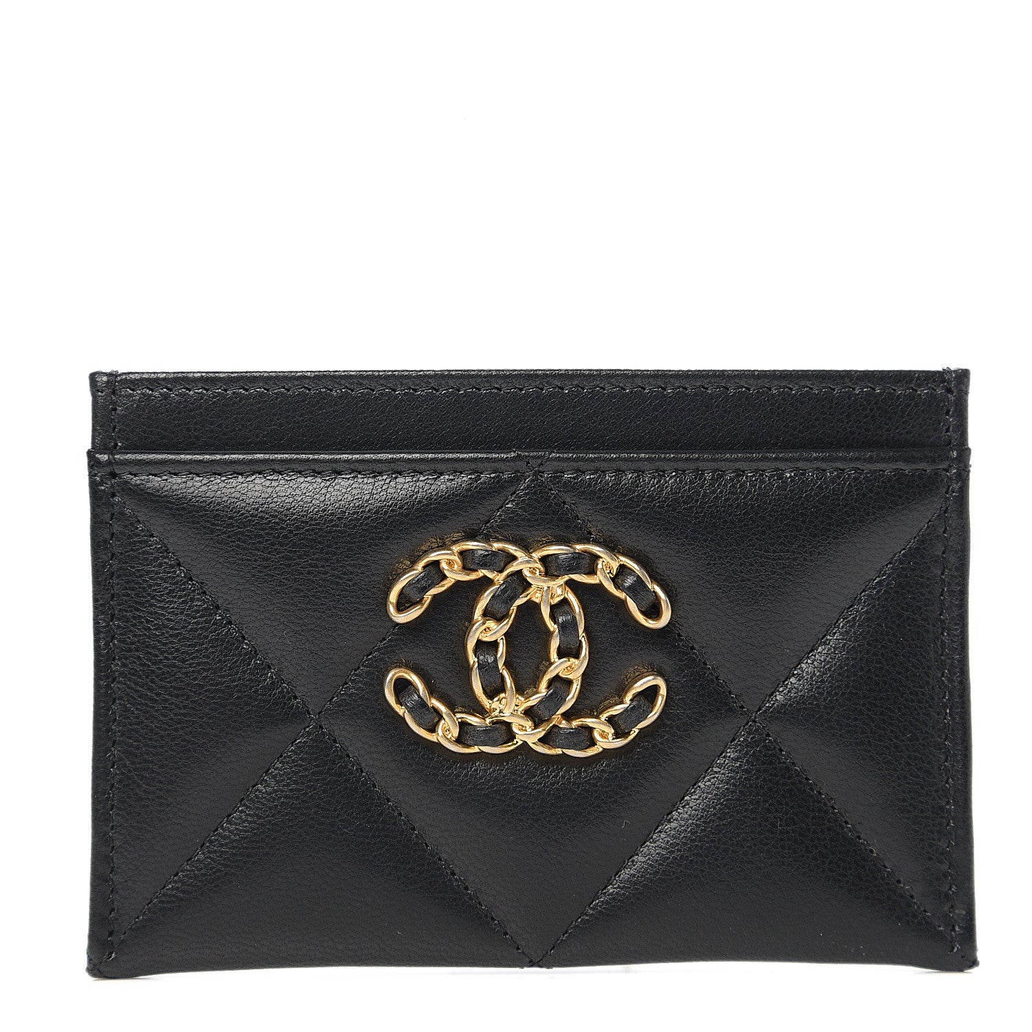 Chanel Shiny Goatskin Quilted Chanel 19 Card Holder Black 1 of 8