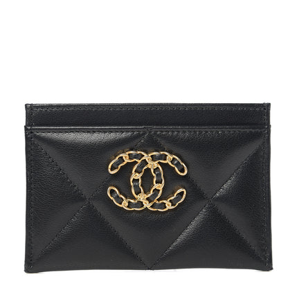 Chanel Shiny Goatskin Quilted Chanel 19 Card Holder Black 1 of 8