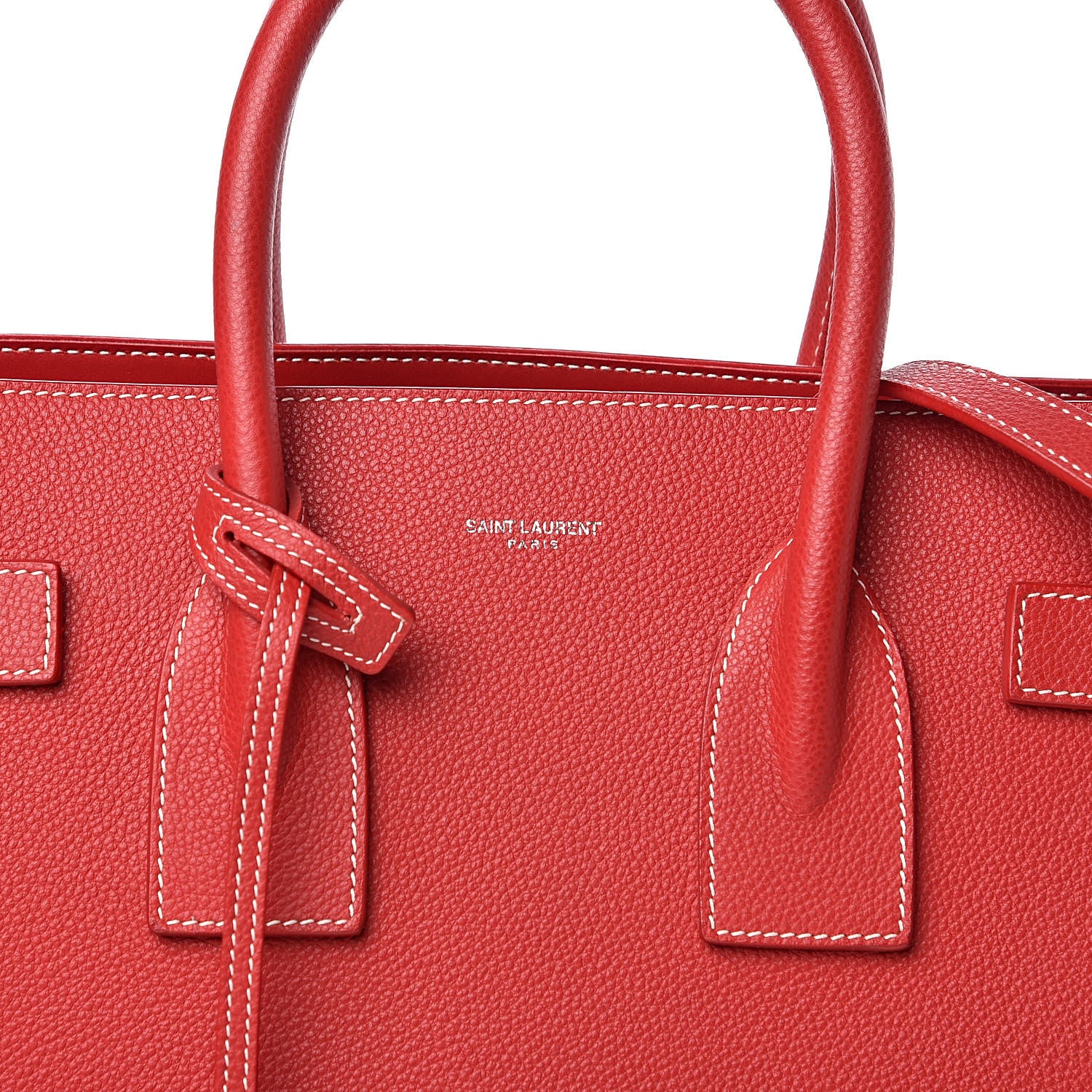 Saint Laurent Grained Calfskin Topstich Small Sac De Jour Red 10 of 11