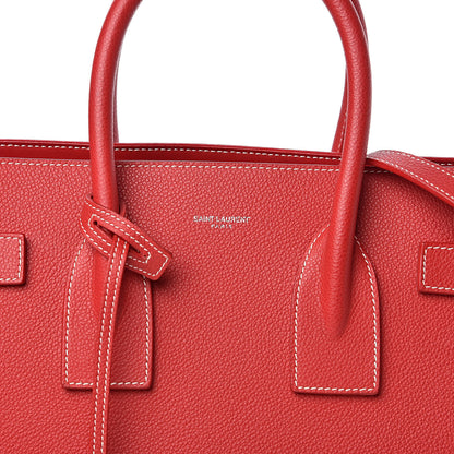 Saint Laurent Grained Calfskin Topstich Small Sac De Jour Red 10 of 11