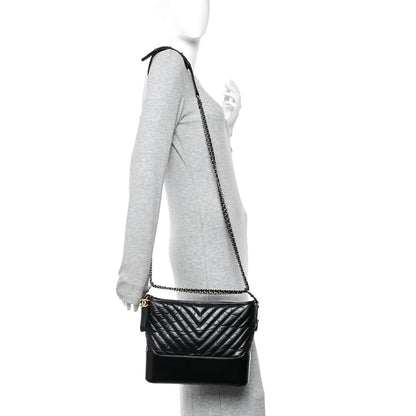 Chanel Aged Calfskin Chevron Quilted Medium Gabrielle Hobo Black 2 of 10