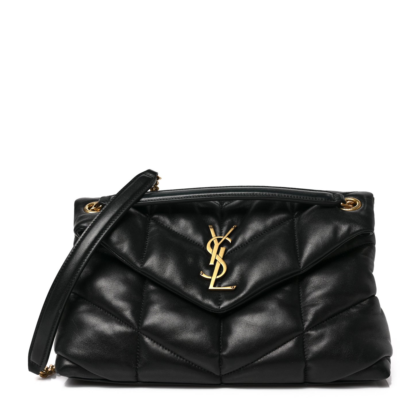 Lambskin Quilted Small Loulou Puffer Monogram Chain Satchel Black