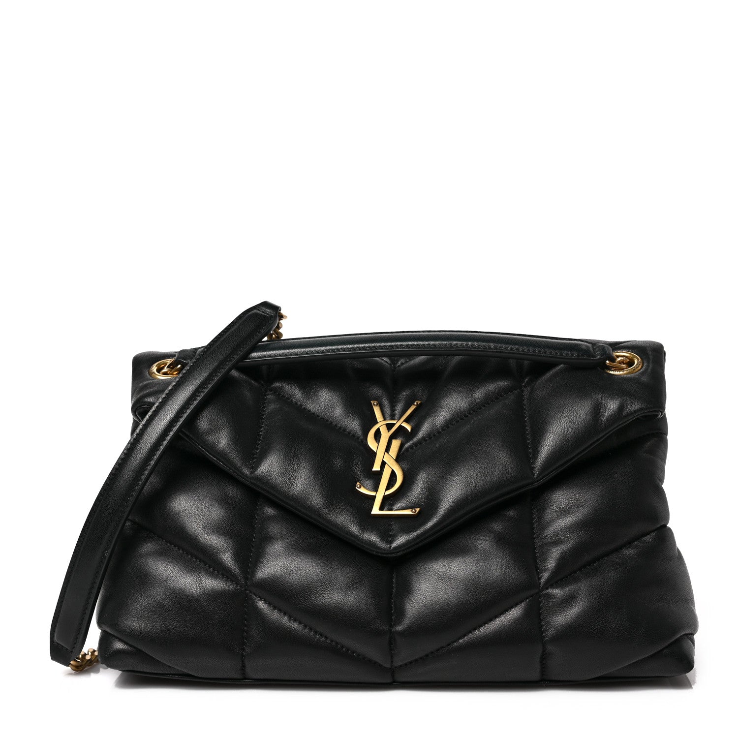 Saint Laurent Lambskin Quilted Small Loulou Puffer Monogram Chain Satchel Black 1 of 10