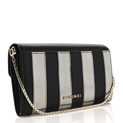 Bulgari Metallic Calfskin Striped Serpenti Forever Chain Wallet Silver Black 2 of 5