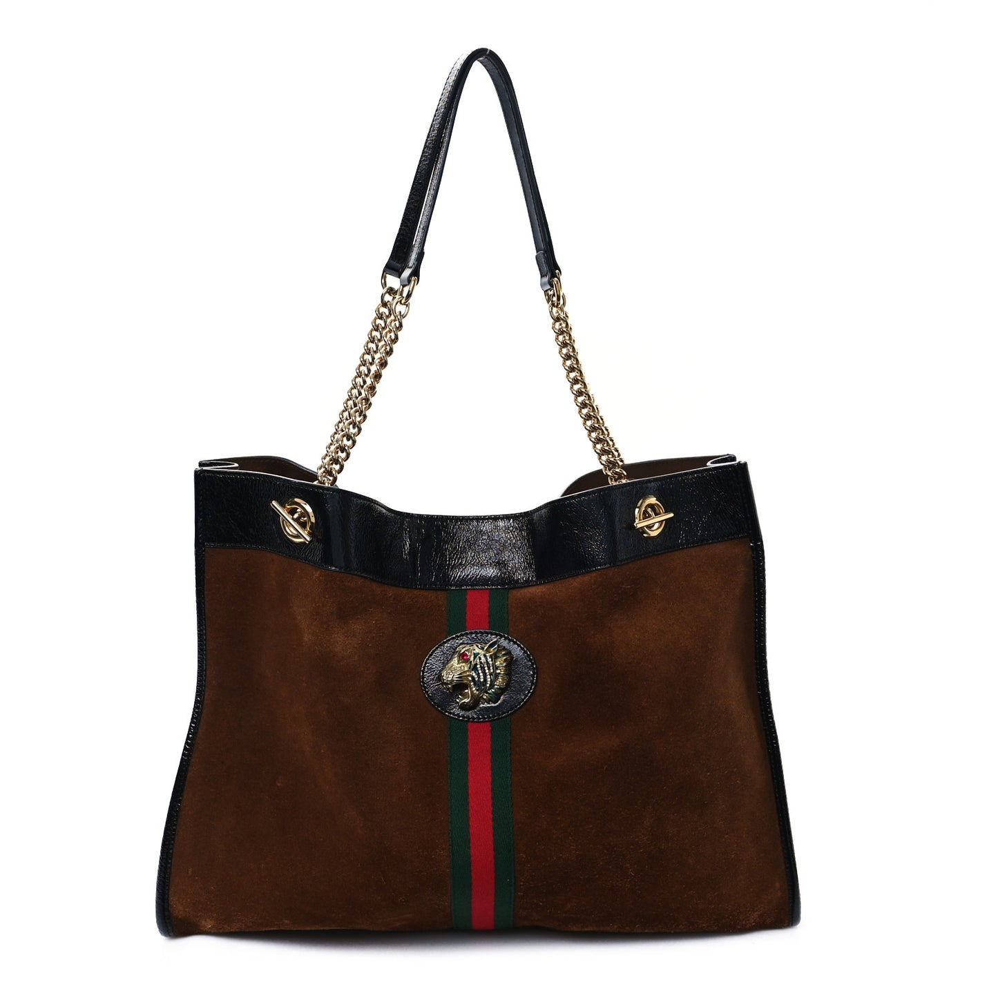 Suede Patent Large Rajah Chain Tote Nocciola Black