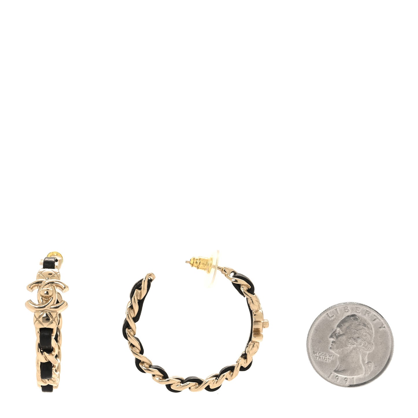 Lambskin CC Turnlock Chain Hoop Earrings Matte Gold Black