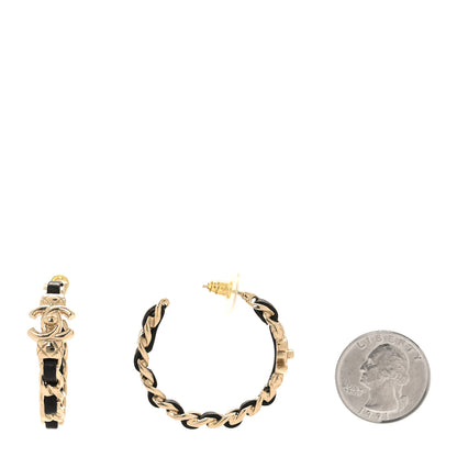 Chanel Lambskin CC Turnlock Chain Hoop Earrings Matte Gold Black 2 of 4