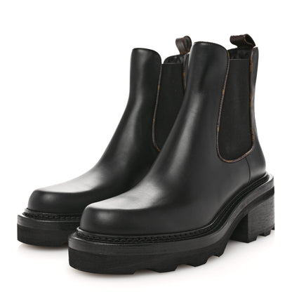 Louis Vuitton Calfskin Monogram Beaubourg Ankle Boots 37.5 Black 4 of 8