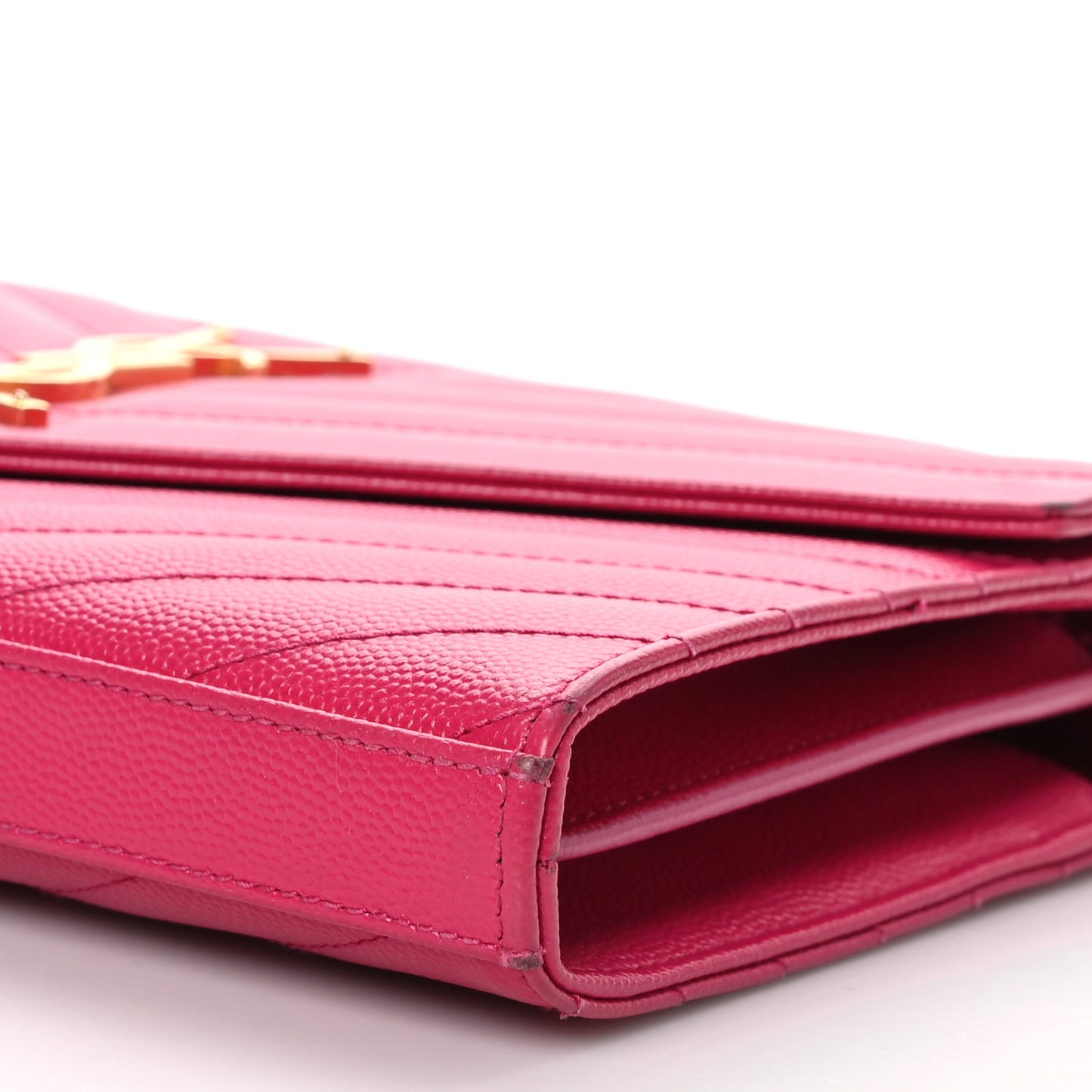 Grain De Poudre Matelasse Chevron Monogram Chain Wallet Lipstick Fuchsia