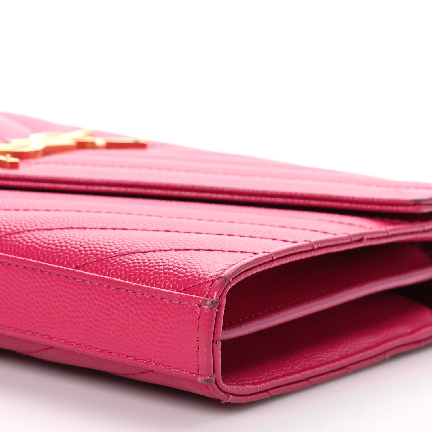 Saint Laurent Grain De Poudre Matelasse Chevron Monogram Chain Wallet Lipstick Fuchsia 9 of 10