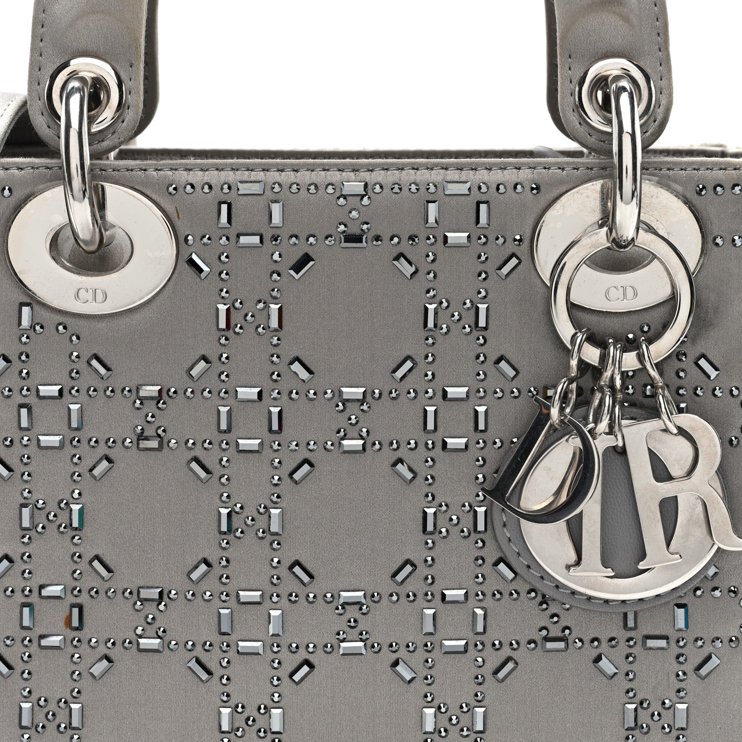 Christian Dior Satin Crystal Cannage Mini Lady Dior Gray 7 of 9