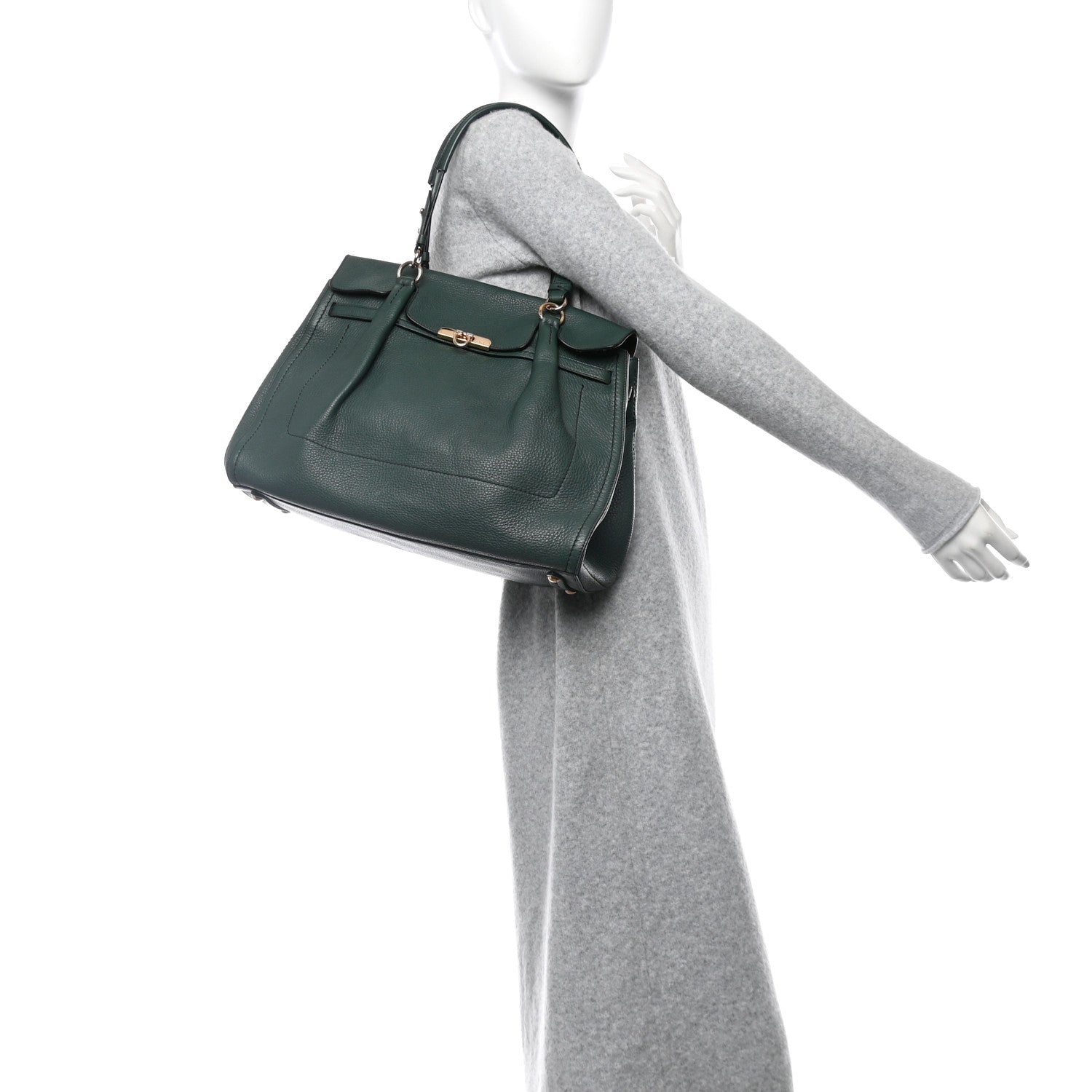 Salvatore Ferragamo Grained Calfskin Gancini Shoulder Bag Dark Green 2 of 12