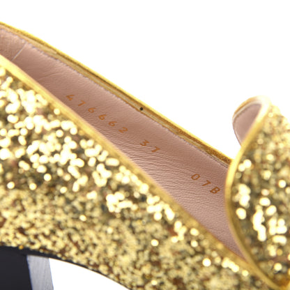 Gucci Glitter Nappa Web Peyton 75mm Loafer Pumps 37 Oro Vecchio 10 of 11