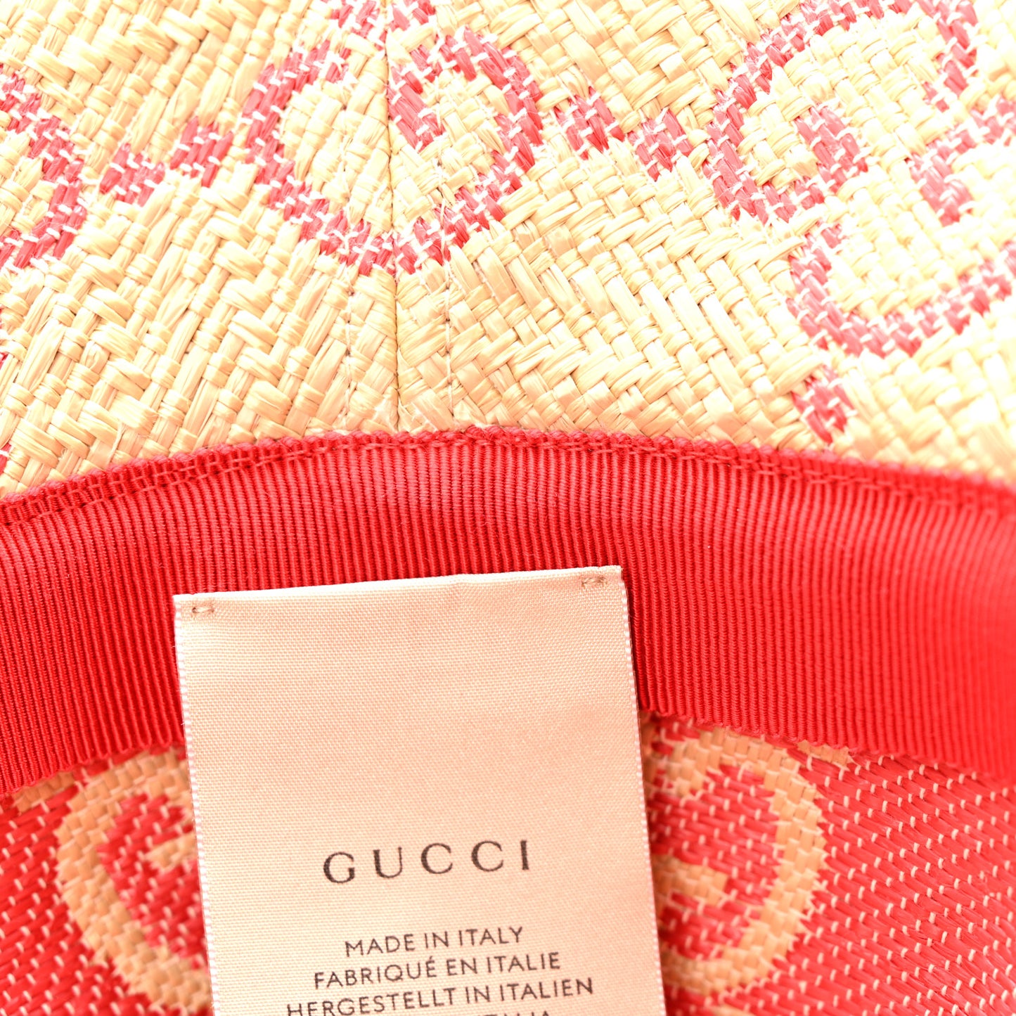 Raffia GG Monogram Embroidered Fedora Hat S Beige Pink