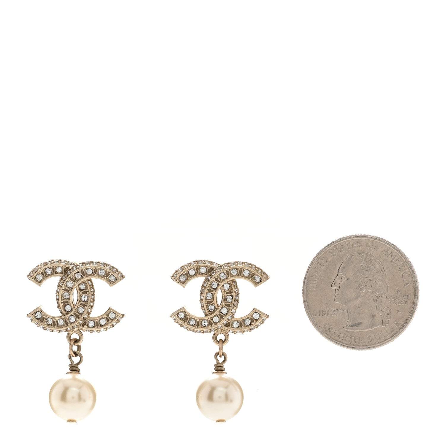 Chanel Crystal Pearl CC Drop Earrings Gold 2 of 5