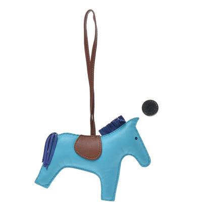 Hermes Milo Lambskin Grigri Rodeo Horse Bag Charm MM Bleu Azteque Bleu Electrique Fauve 2 of 3
