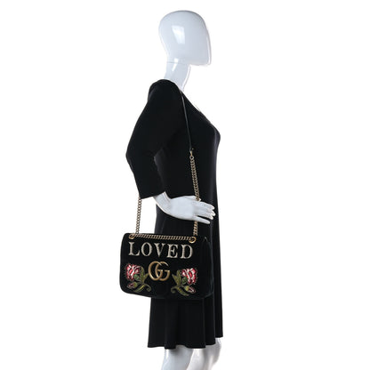 Gucci Velvet Matelasse Loved Embroidered Medium GG Marmont Shoulder Bag Black 2 of 12