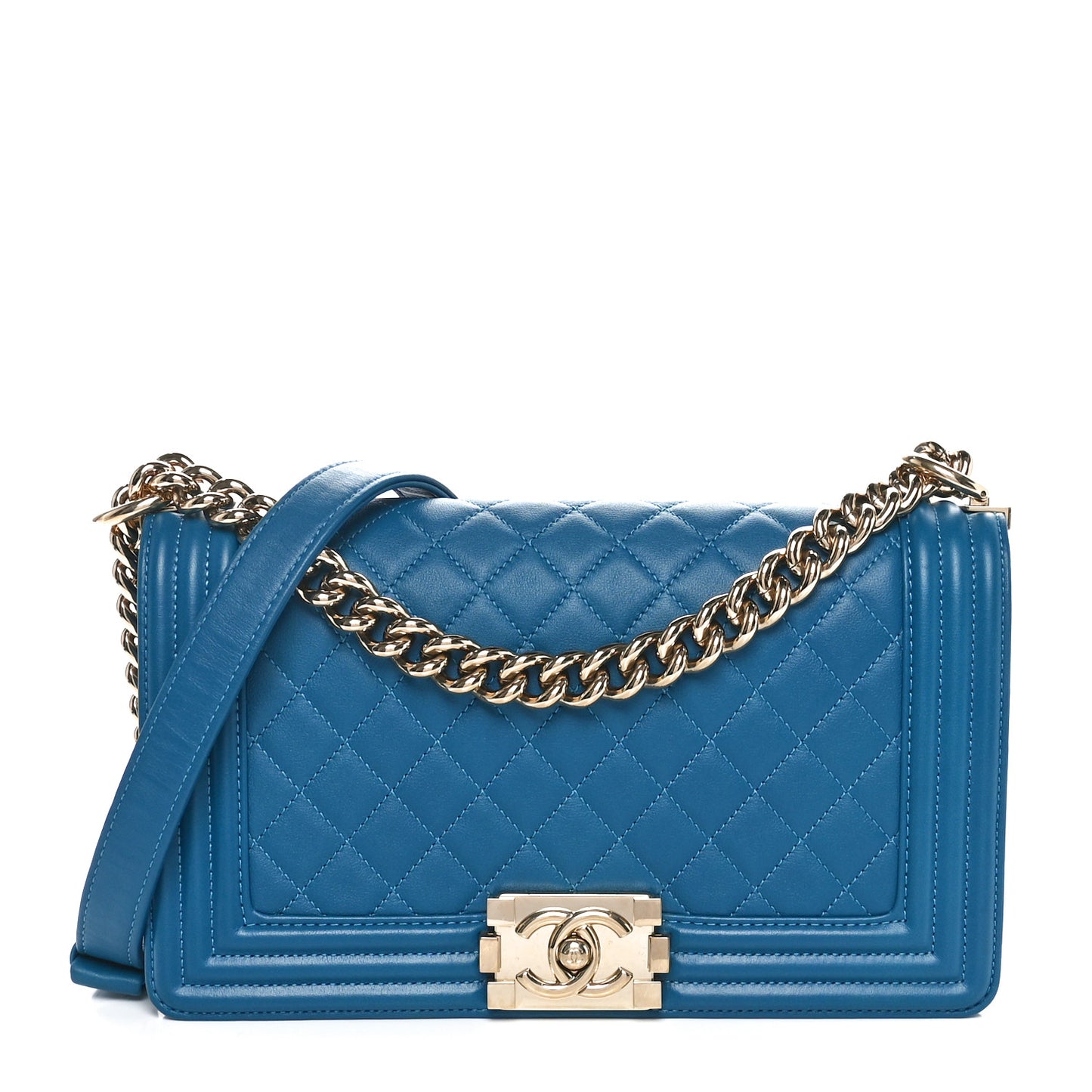 Lambskin Quilted Medium Boy Flap Blue