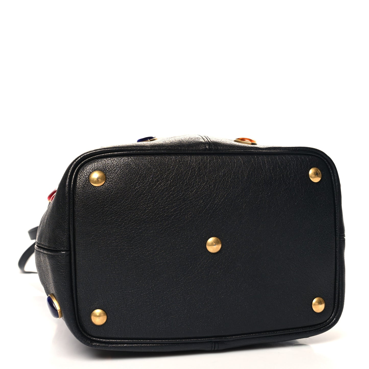 Lambskin Medium Heart Studded Riva Drawstring Bag Black