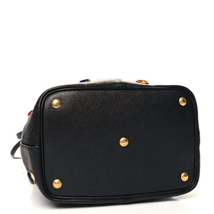 Saint Laurent Lambskin Medium Heart Studded Riva Drawstring Bag Black 8 of 11