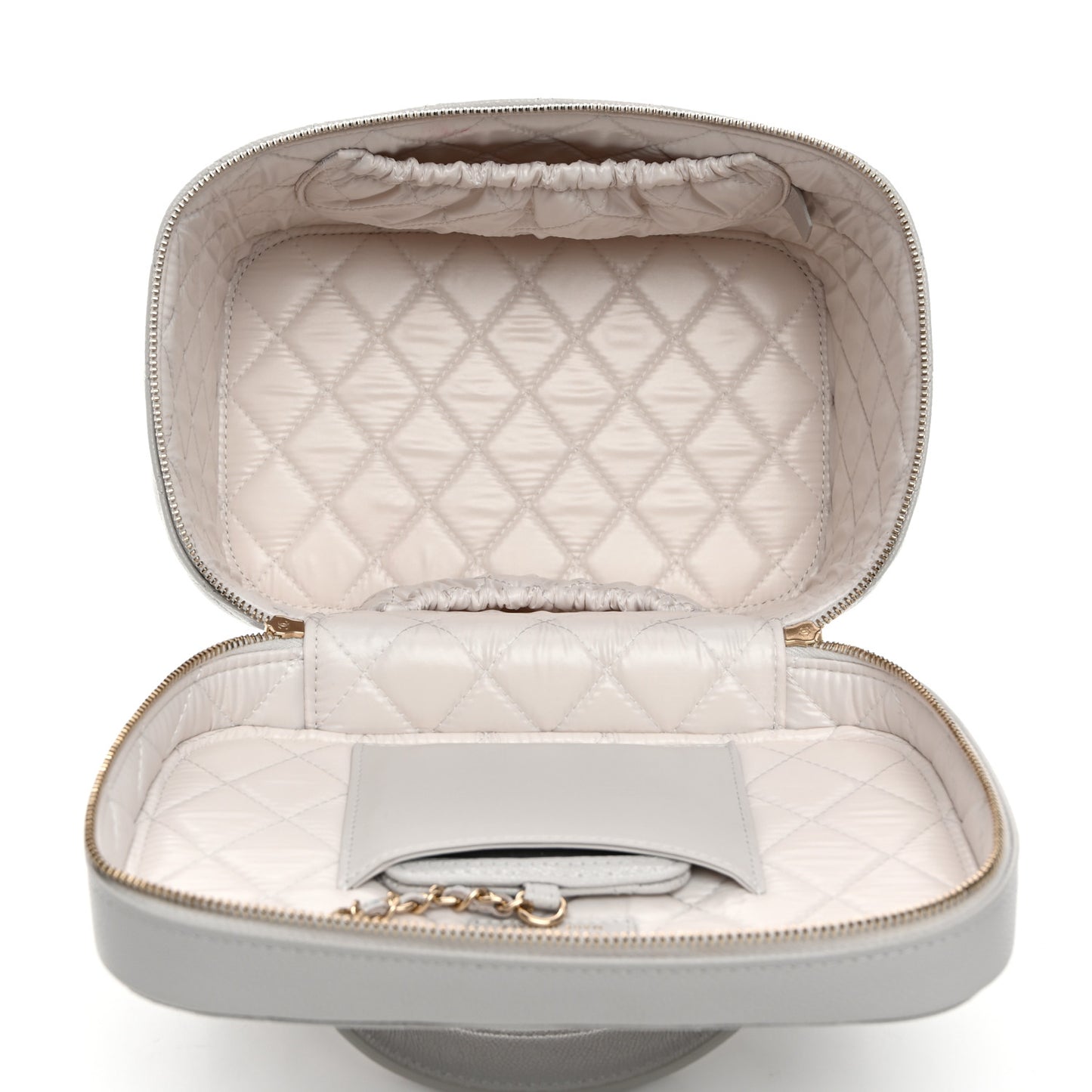 Caviar Quilted Large Vanity Pouch Light Grey