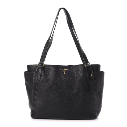 Prada Vitello Daino Side Pocket Tote Black 1 of 15