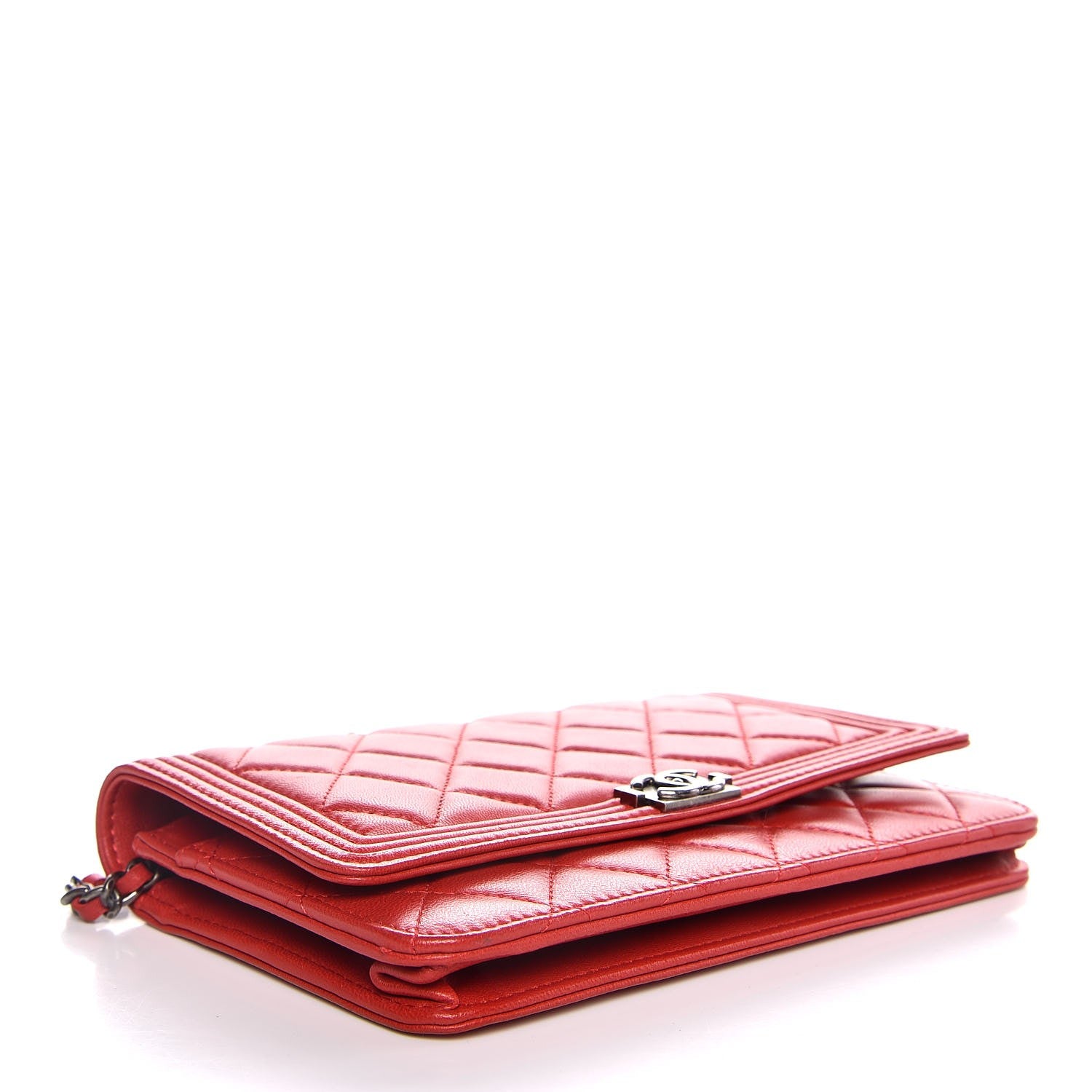 Chanel Lambskin Quilted Boy Wallet On Chain WOC Red 4 of 8