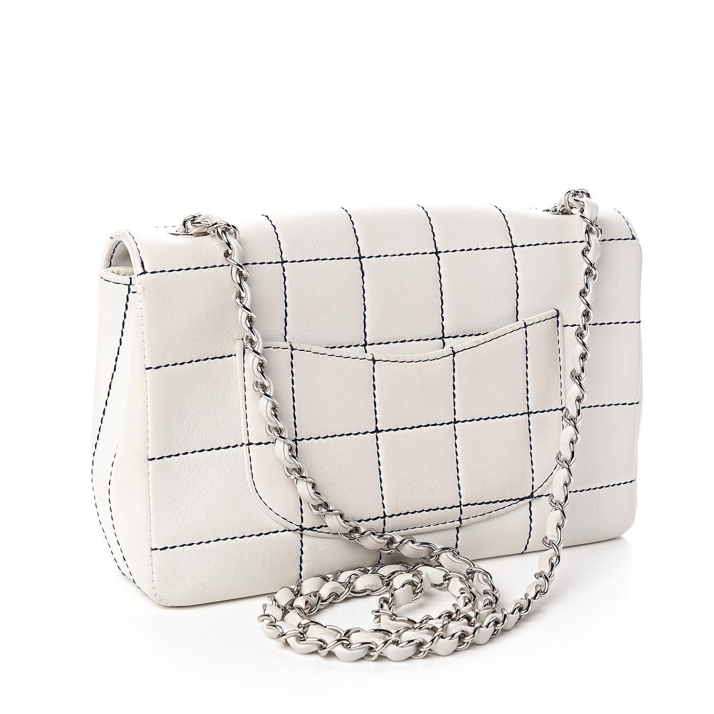 Lambskin Stitched Medium Chocolate Bar Flap White