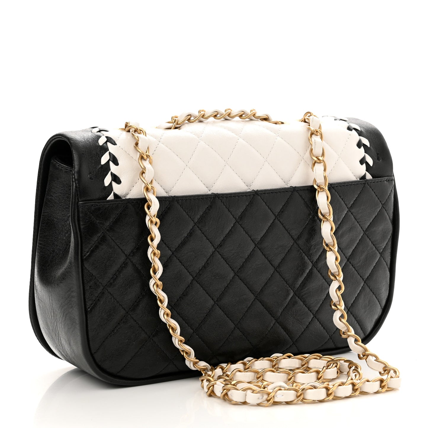 Calfskin Braided Flap White Black