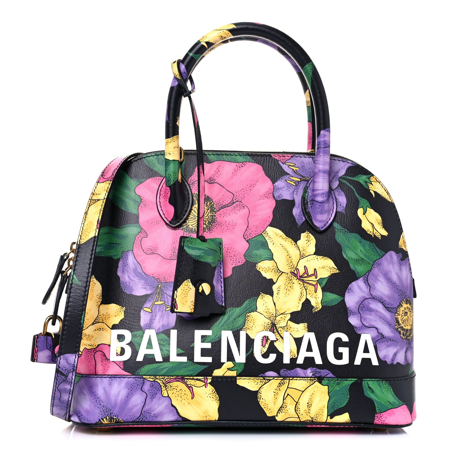 Balenciaga Smooth Calfskin Lush Floral Print S Ville Top Handle Bag Black Multicolor 1 of 10