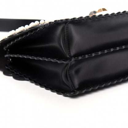 Fendi Vitello Liberty Pearl Bi-Color Flowers and Bows Scalloped Studded Kan I Shoulder Bag Black Camelia 6 of 9