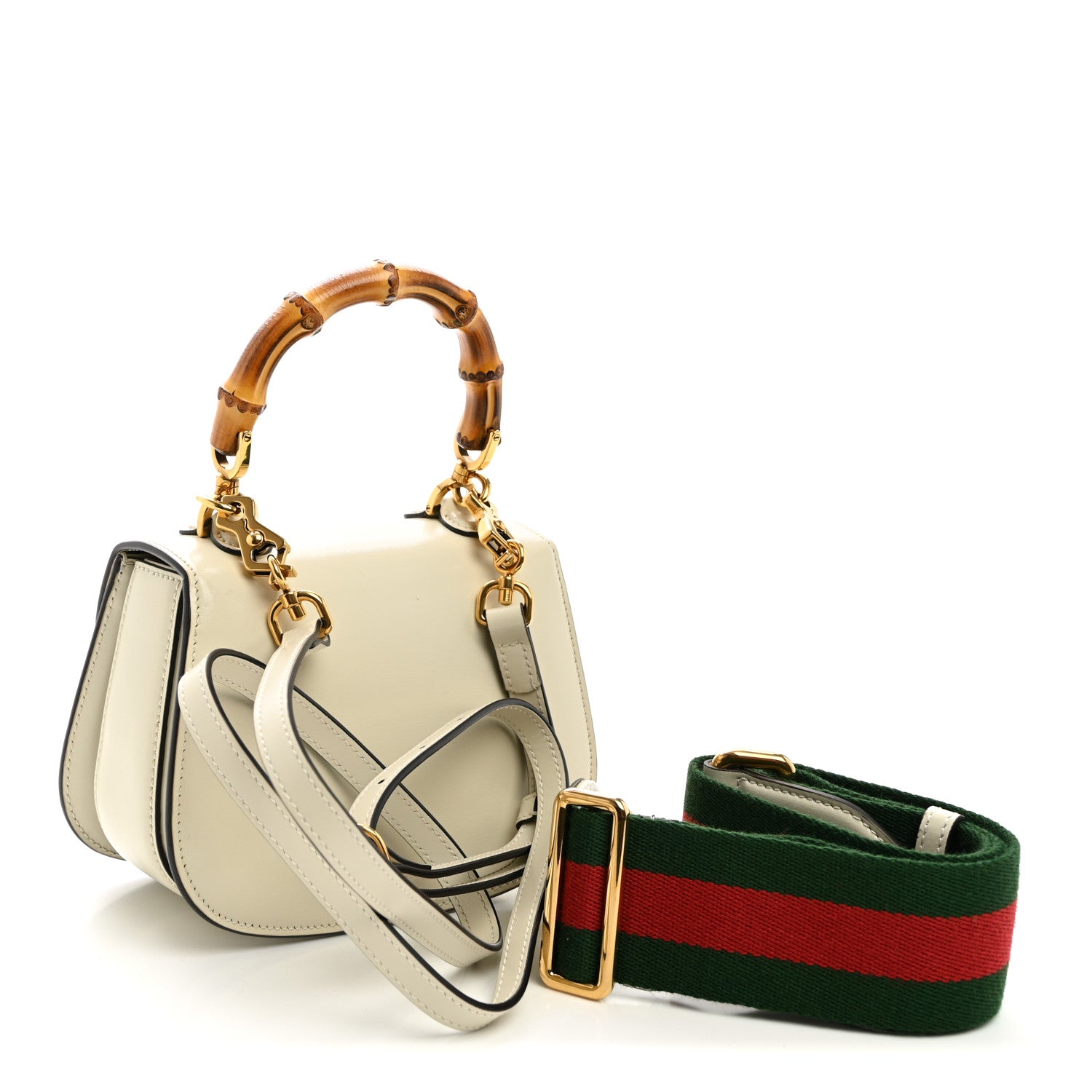 Gucci Boarded Dyana Lux Calfskin Web Mini Bamboo 1947 Top Handle Bag Mystic White 2 of 9