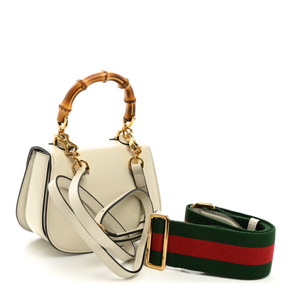 Gucci Boarded Dyana Lux Calfskin Web Mini Bamboo 1947 Top Handle Bag Mystic White 2 of 9