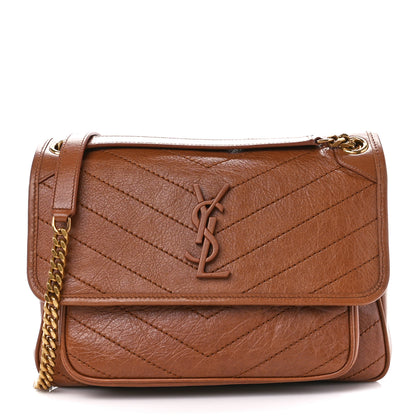 Saint Laurent Crinkled Calfskin Matelasse Monogram Medium Niki Chain Satchel Caramel 1 of 11