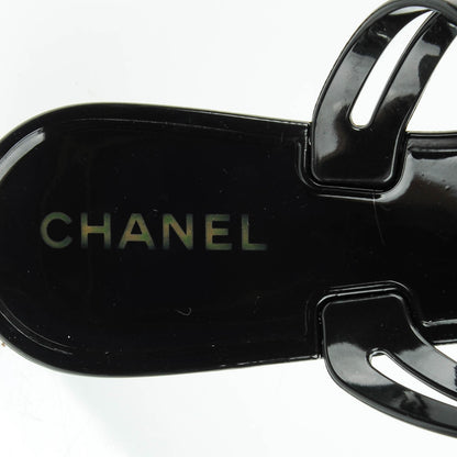 Chanel Jelly Camellia Thong Sandals 39 Black Ivory 7 of 7