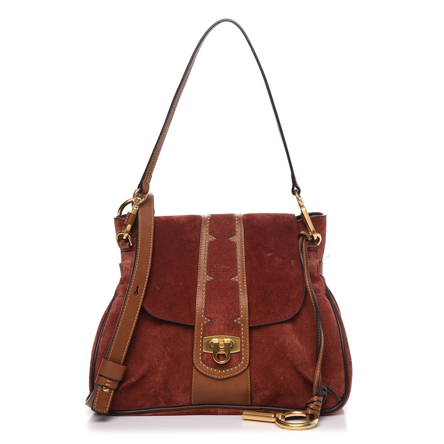 Suede Studded Small Lexa Shoulder Bag Saffron Red