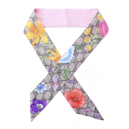 Gucci Silk Twill GG Monogram Special Flory Neck Bow Scarf Beige Pink 1 of 3