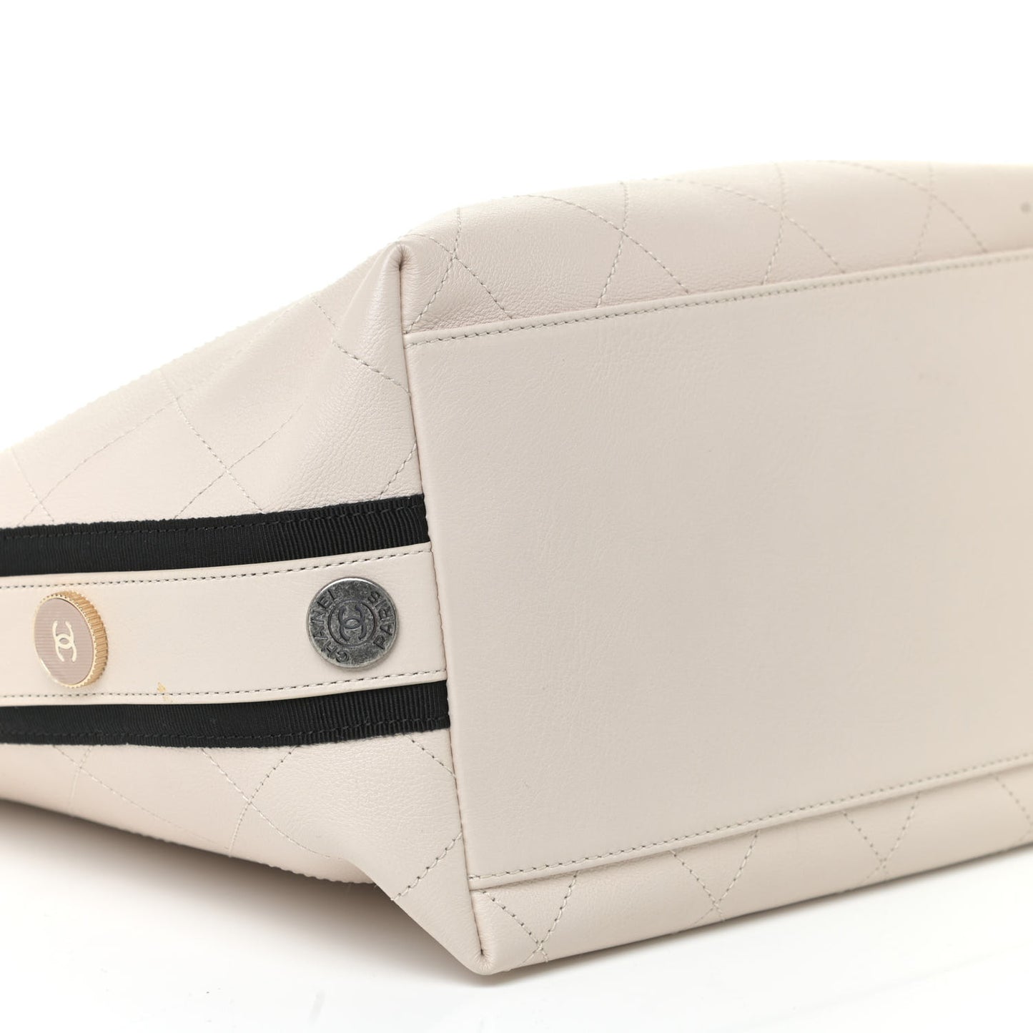 Calfskin Stitched Large Button Up Hobo Ivory Black