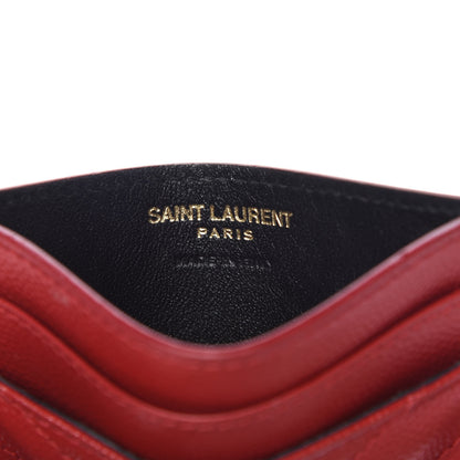 Saint Laurent Grain De Poudre Matelasse Chevron Monogram Credit Card Case New Red 6 of 7