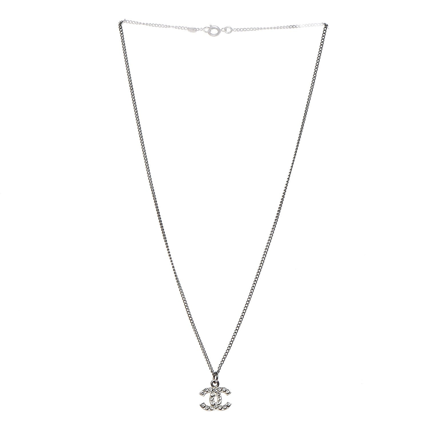 Chanel Crystal Timeless CC Necklace Silver 3 of 7