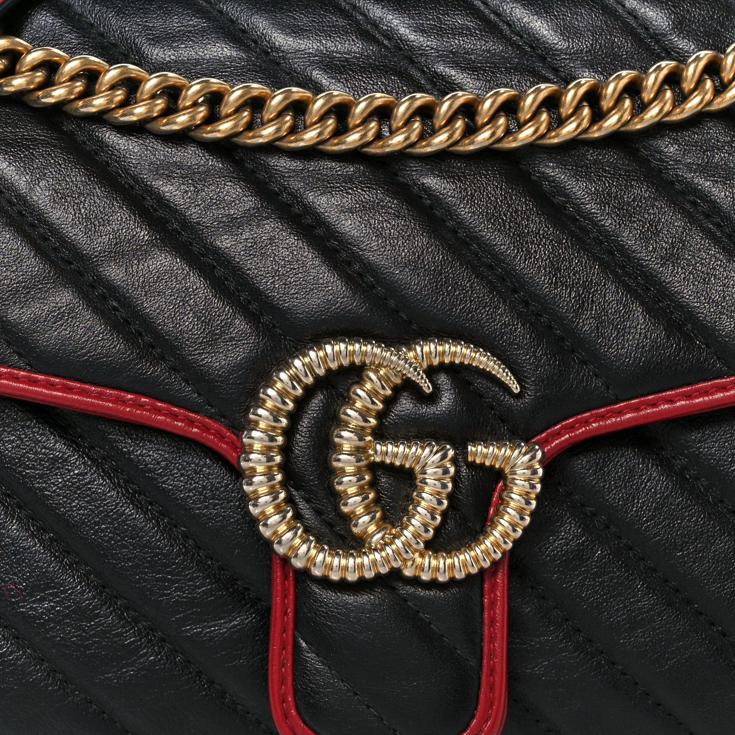 Gucci Vintage Effect Calfskin Matelasse Diagonal Small Torchon GG Marmont Shoulder Bag Black Romantic Cherry 9 of 11