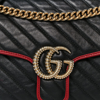 Gucci Vintage Effect Calfskin Matelasse Diagonal Small Torchon GG Marmont Shoulder Bag Black Romantic Cherry 9 of 11